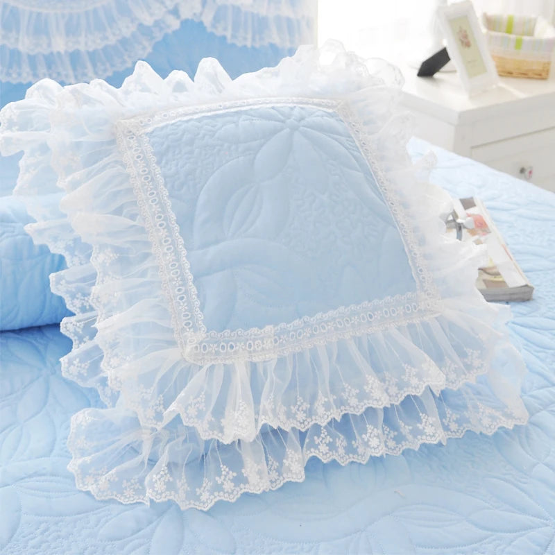 Quilt Lace Cotton Bedding Set King, Queen & Twin in Blue with duvet cover and pillow shams