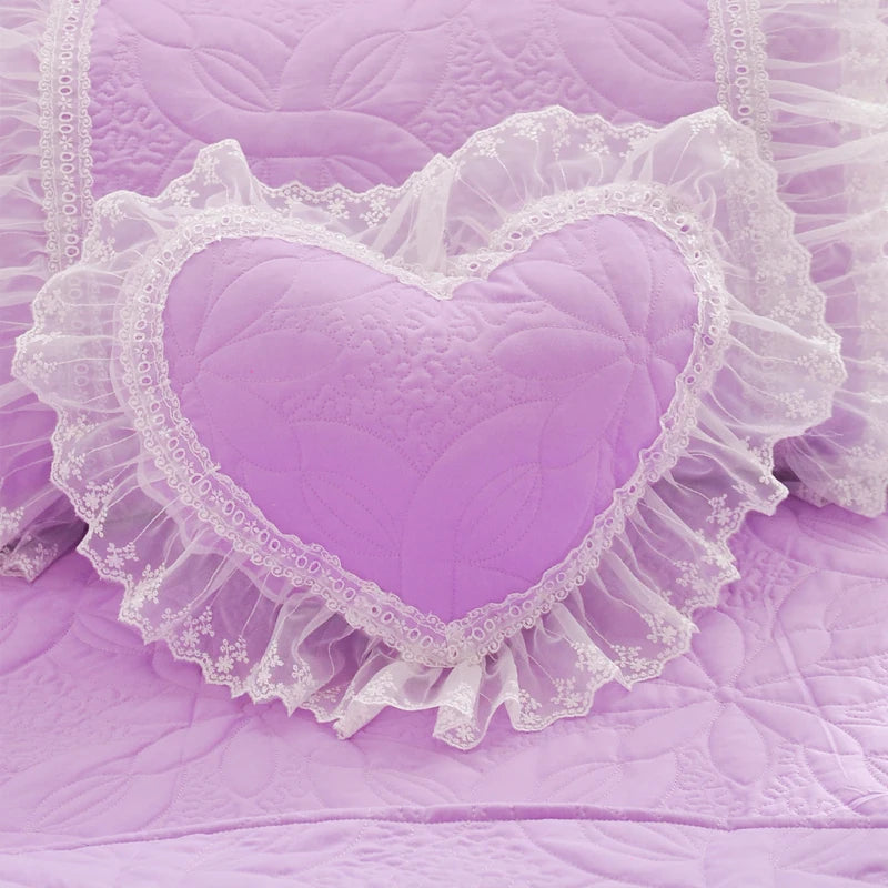 Quilt Lace Cotton Bedding Set King, Queen & Twin in Purple with duvet cover 