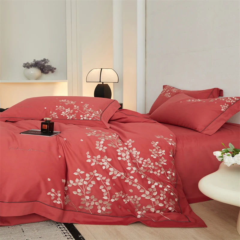 Red King size Luxury 800TC Cotton Bedding Set includes Flat or fitted sheets, duvet cover and pillowcases