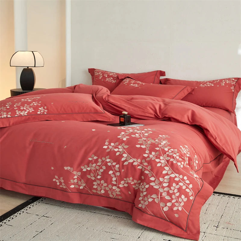 Red King size Luxury 800TC Cotton Duvet Cover Set – Soft Brushed Bedding Set
