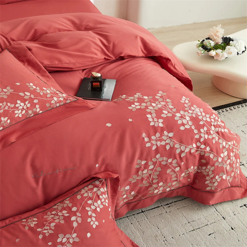 Red Queen size Luxury 800TC Cotton Duvet Cover Set – Soft Brushed Bedding Set