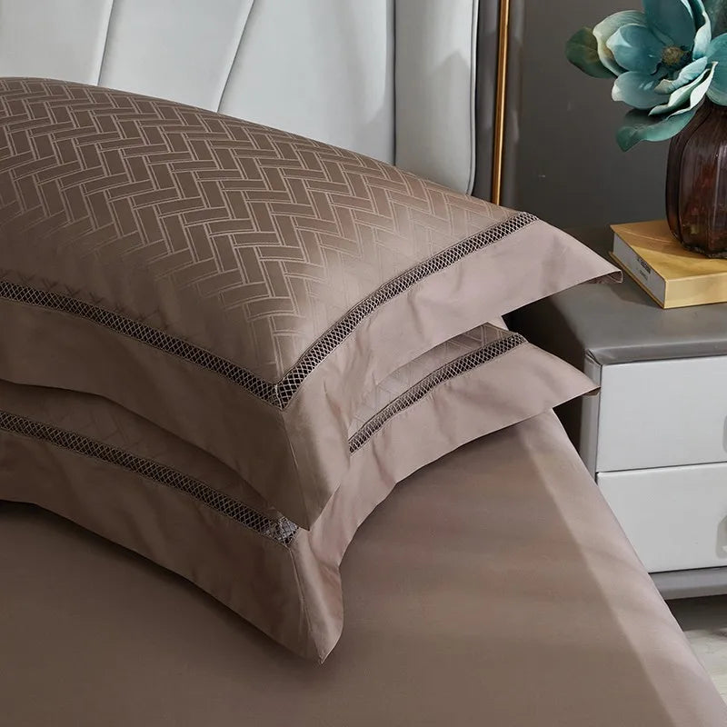 THL1056 Juego de cama de algodón egipcio suave y sedoso con diseño de ondas en jacquard, con textura bohemia y elegancia para una comodidad máxima