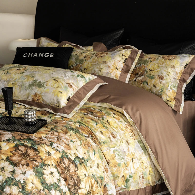 Vintage Floral 1000TC Egyptian Cotton Bedding Set - Light Brown