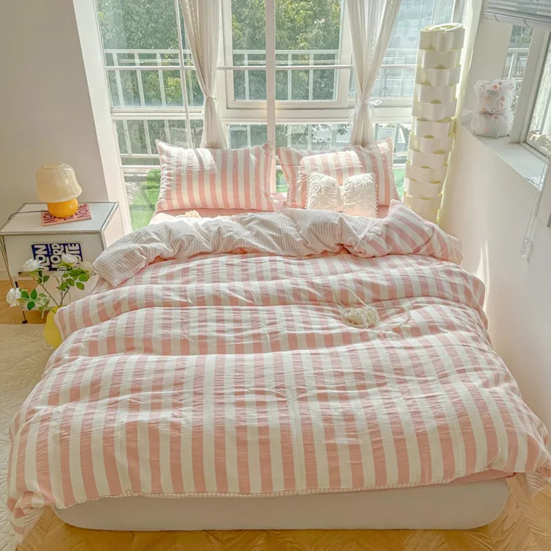 Parure de lit de luxe ultra douce et respirante avec imprimé à rayures pastel élégantes THL1035
