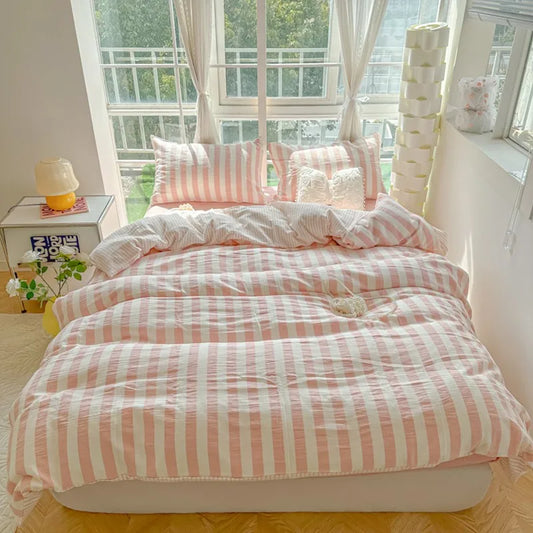 THL1035 Ultra Soft and Breathable with Elegant Pastel Stripe Print Luxury Duvet Cover Set (E)