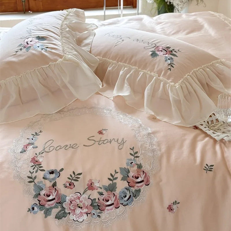 600TC Egyptian Cotton Floral Embroidered Duvet Cover Set The Happy Ladies