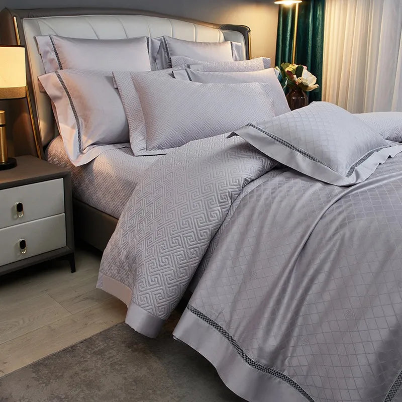 THL1057 Ropa de cama de algodón egipcio suave y sedoso con diseño de ondas en jacquard, con textura bohemia y elegancia para una comodidad máxima