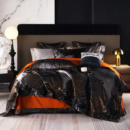 THL1053 Egyptian Cotton Luxury Silk-Like Bedding Comforter & Bed Sheet (D)