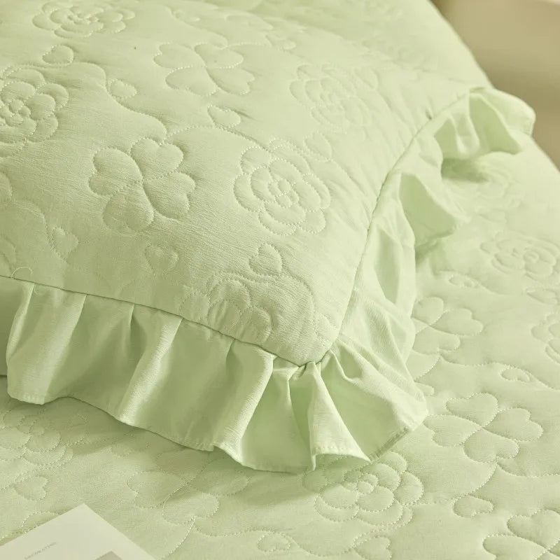 THL1078 Floral Embossed Lace Coverlet Bedspread Solid Bedding Set (B)