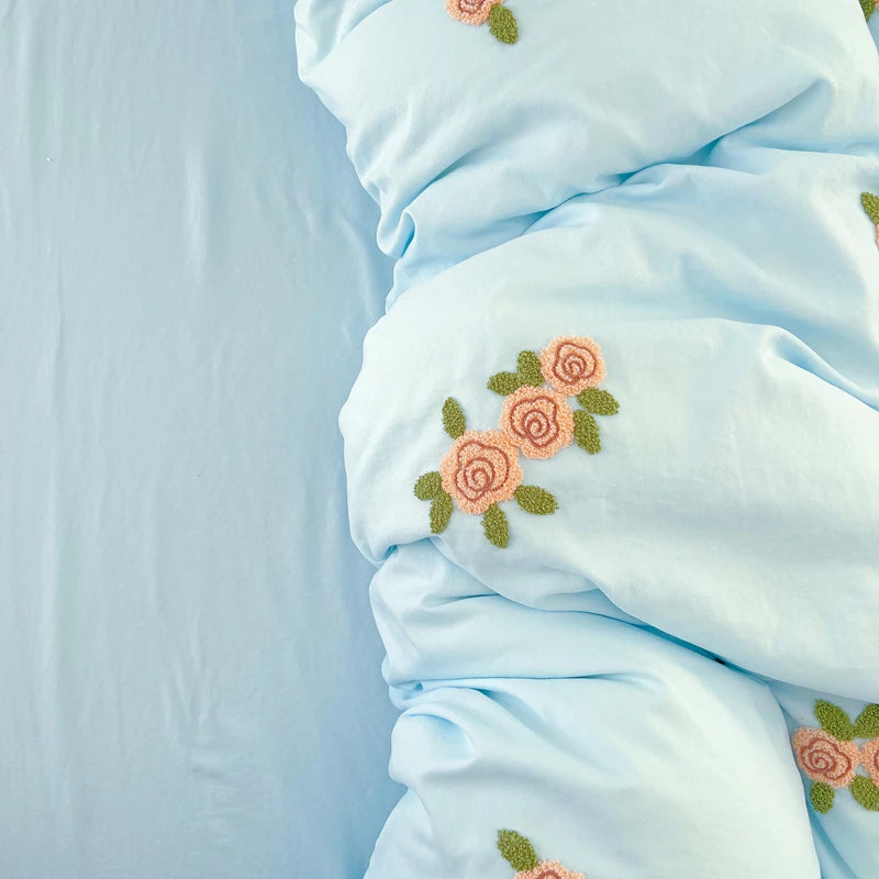 Floral Embroidered Soft Bedding Set with Duvet Cover The Happy Ladies