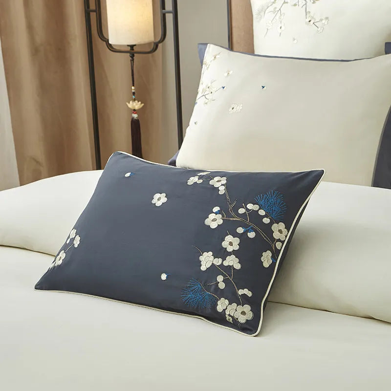 Parure de lit en coton égyptien THL1132 avec housse de couette et broderie classique orientale et patchwork