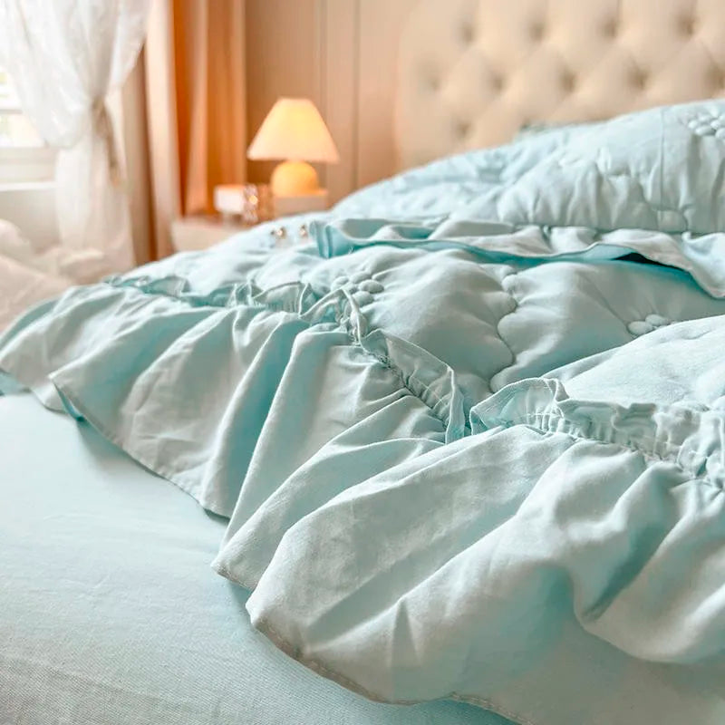 THL1032 Pleated Textured Duvet Cover set 100%Washed Cotton Pintuck White Comforter (C)