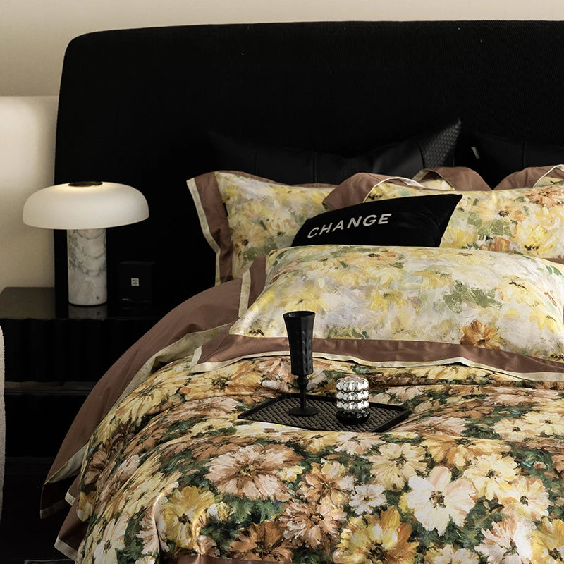 Vintage Floral 1000TC Egyptian Cotton Bedding Set - Light Brown