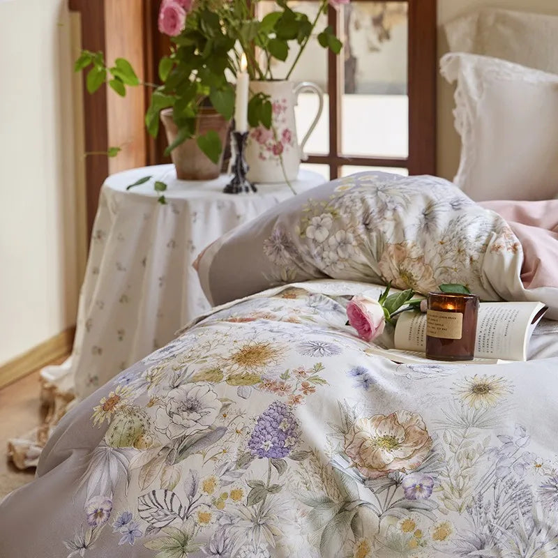 THL1172 100% soft cotton bedding set features a 600TC fabric construction with a chic and vibrant rose floral design. (E)