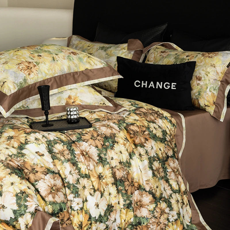 Vintage Floral 1000TC Egyptian Cotton Bedding Set - Light Brown