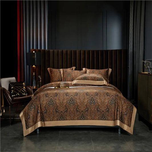 THL1042 Juego de funda nórdica estilo bohemio vintage, ropa de cama suave de algodón egipcio de lujo con sábanas elegantes