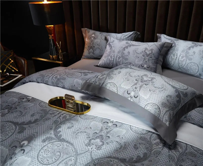 THL1042 Juego de funda nórdica estilo bohemio vintage, ropa de cama suave de algodón egipcio de lujo con sábanas elegantes