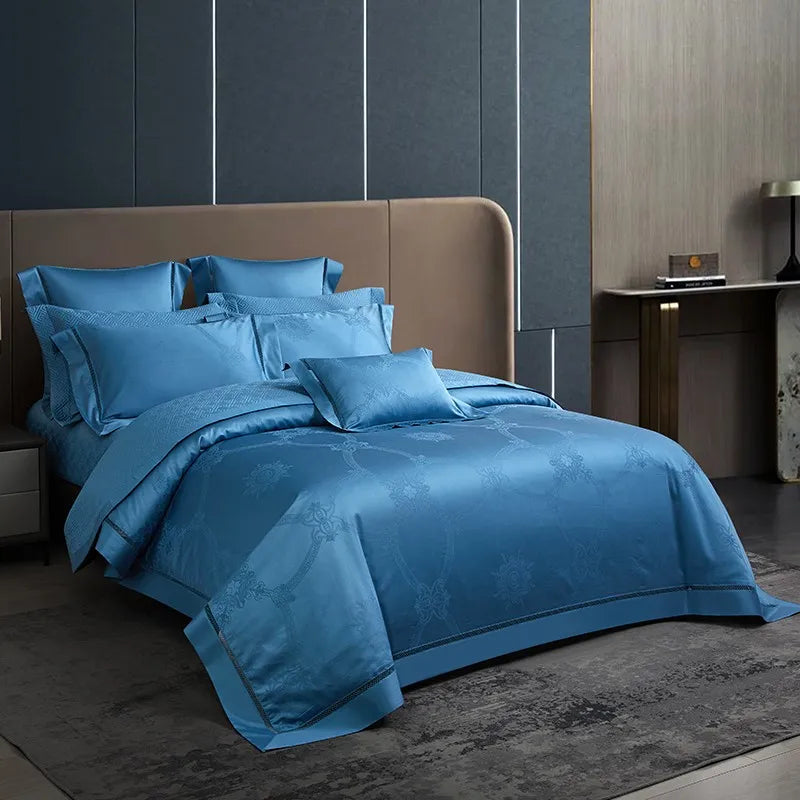 THL1057 Ropa de cama de algodón egipcio suave y sedoso con diseño de ondas en jacquard, con textura bohemia y elegancia para una comodidad máxima