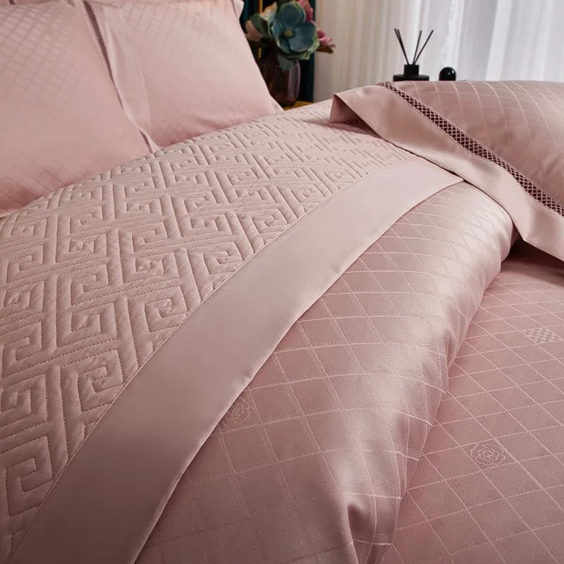 THL1057 Parure de lit en coton égyptien doux et soyeux en jacquard ondulé, élégance texturée bohème pour un confort ultime