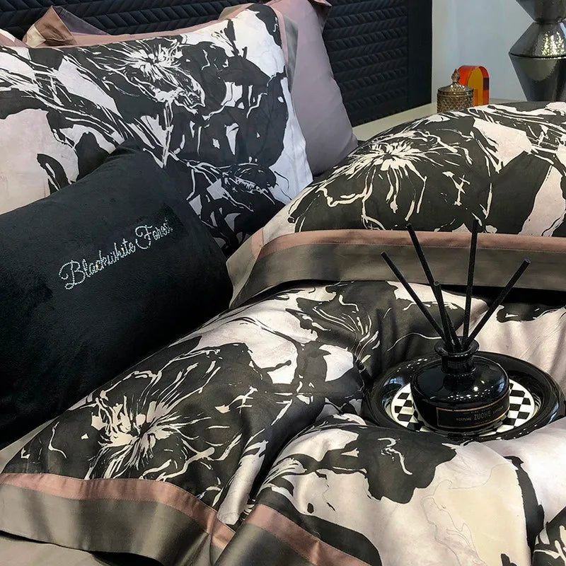 600TC Cooling Bamboo Lyocell Silky Duvet Set - Black