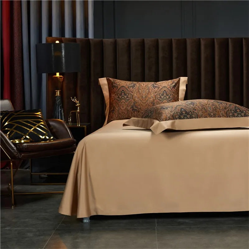 1000TC Egyptian Cotton Vintage 4Pcs Bedding Set - Brown
