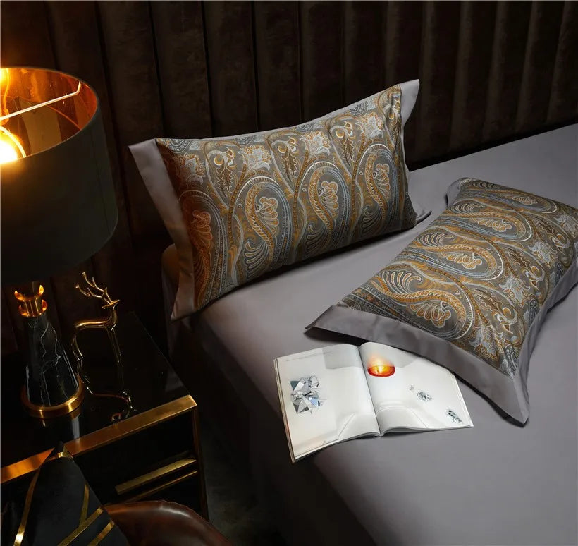 THL1042 Vintage Boho Duvet Cover Set Luxury Egyptian Cotton Soft Bedding with Elegant Bed Sheets (B)