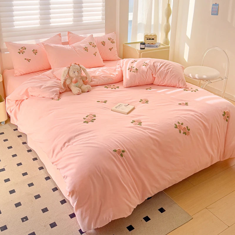 Floral Embroidered Soft Bedding Set with Duvet Cover The Happy Ladies