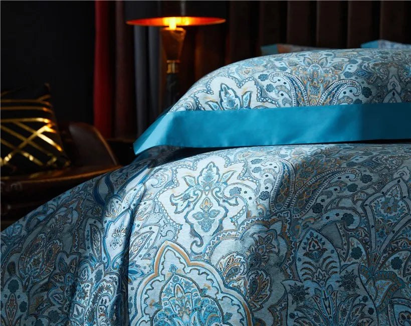 THL1042 Vintage Boho Duvet Cover Set Luxury Egyptian Cotton Soft Bedding with Elegant Bed Sheets (E)