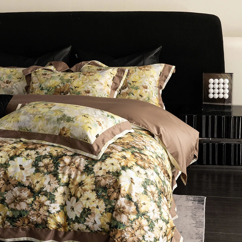 Vintage Floral 1000TC Egyptian Cotton Bedding Set - Light Brown