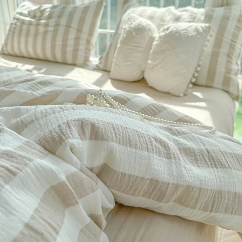 Parure de lit de luxe ultra douce et respirante avec imprimé à rayures pastel élégantes THL1035