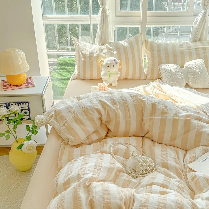 Parure de lit de luxe ultra douce et respirante avec imprimé à rayures pastel élégantes THL1035