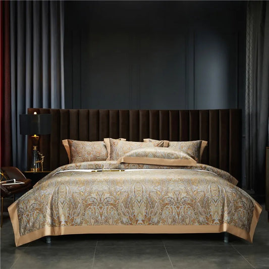 THL1042 Juego de funda nórdica estilo bohemio vintage, ropa de cama suave de algodón egipcio de lujo con sábanas elegantes