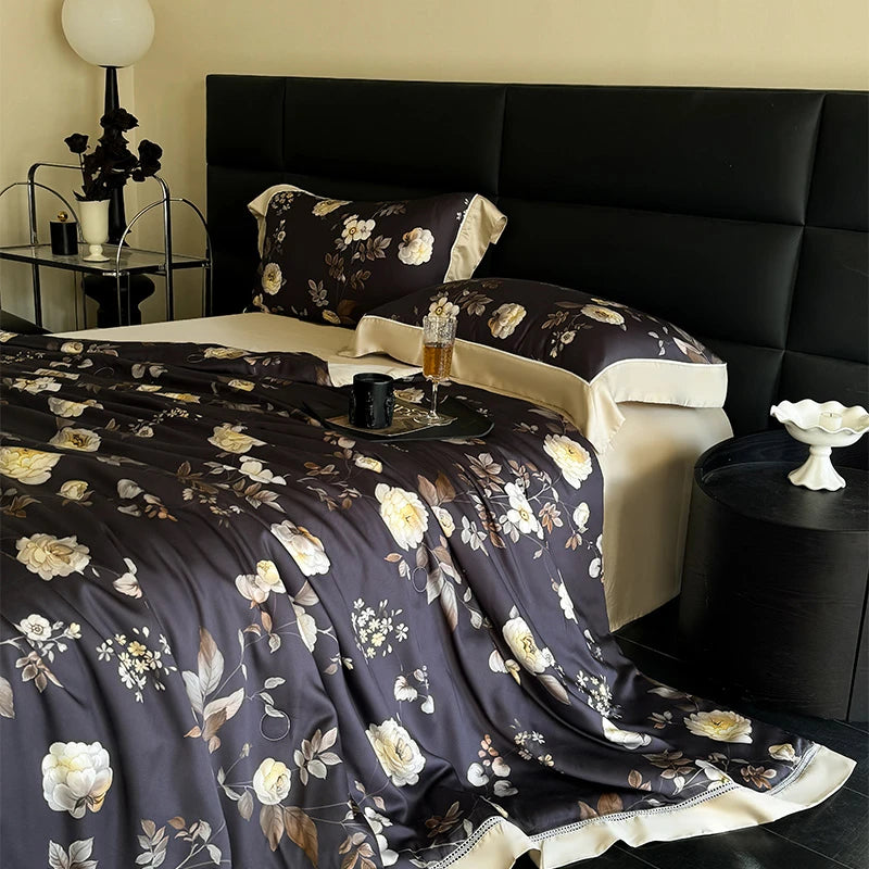 600TC Eucalyptus Bamboo Cooling 4Pcs Bedding Set - Black