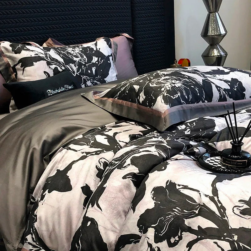 600TC Cooling Bamboo Lyocell Silky Duvet Set - Black