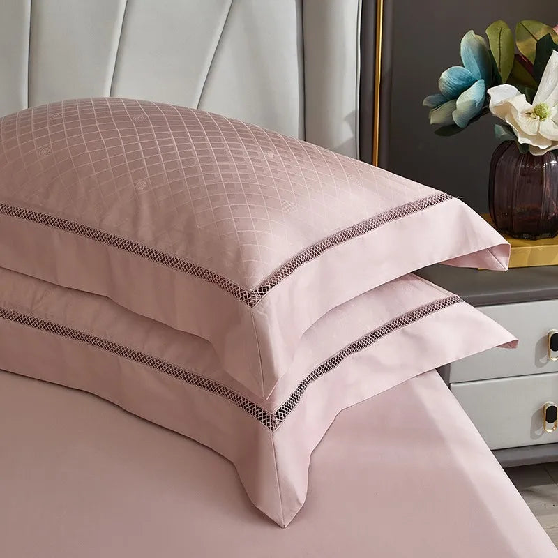 THL1057 Parure de lit en coton égyptien doux et soyeux en jacquard ondulé, élégance texturée bohème pour un confort ultime