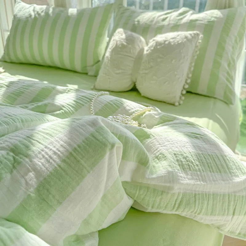 THL1035 Ultra Soft and Breathable with Elegant Pastel Stripe Print Luxury Duvet Cover Set (B)