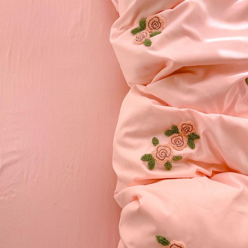 Floral Embroidered Soft Bedding Set with Duvet Cover The Happy Ladies