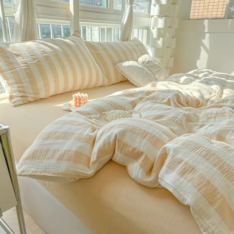 Parure de lit de luxe ultra douce et respirante avec imprimé à rayures pastel élégantes THL1035