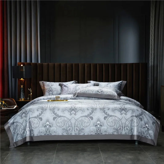 THL1042 Juego de funda nórdica estilo bohemio vintage, ropa de cama suave de algodón egipcio de lujo con sábanas elegantes