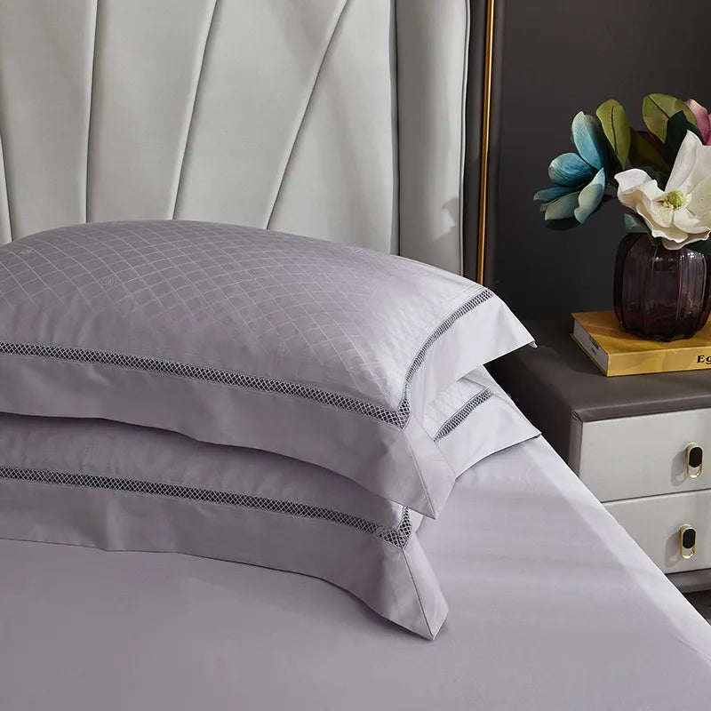THL1057 Ropa de cama de algodón egipcio suave y sedoso con diseño de ondas en jacquard, con textura bohemia y elegancia para una comodidad máxima