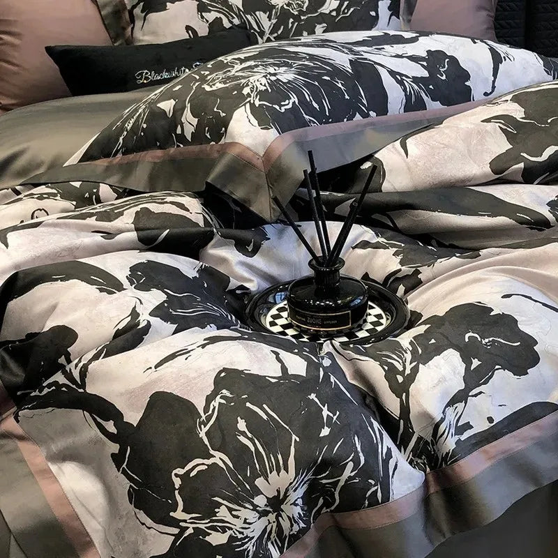 600TC Cooling Bamboo Lyocell Silky Duvet Set - Black