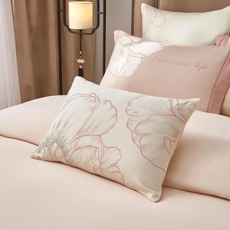 Parure de lit en coton égyptien THL1132 avec housse de couette et broderie classique orientale et patchwork
