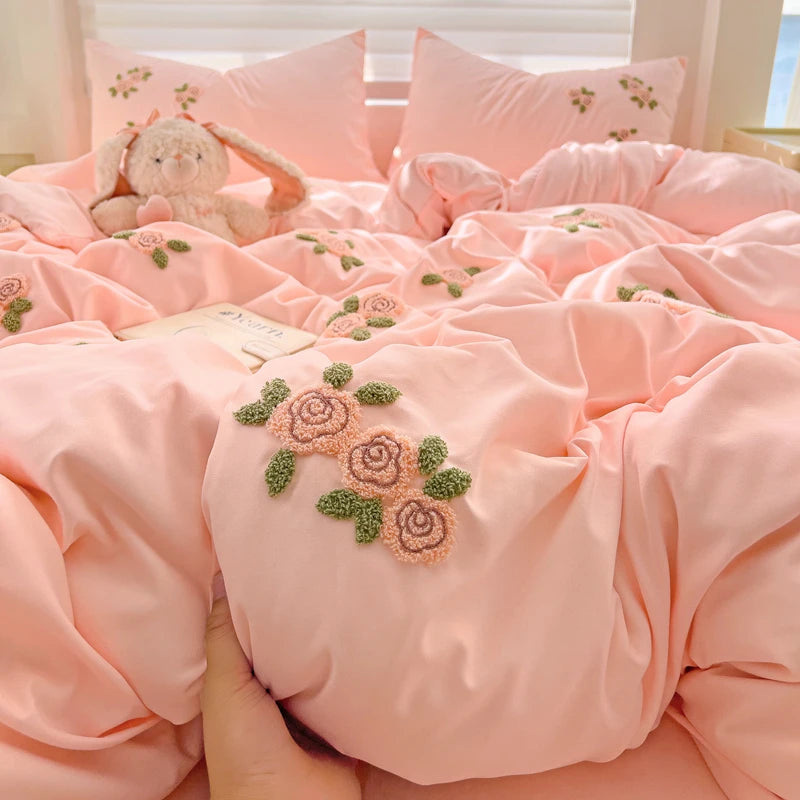 Floral Embroidered Soft Bedding Set with Duvet Cover The Happy Ladies
