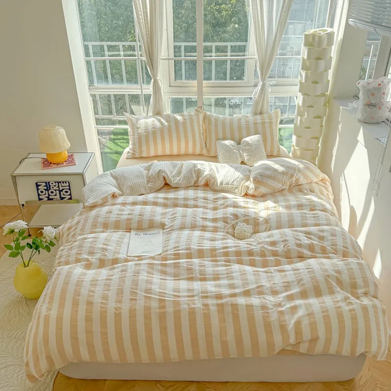 Parure de lit de luxe ultra douce et respirante avec imprimé à rayures pastel élégantes THL1035