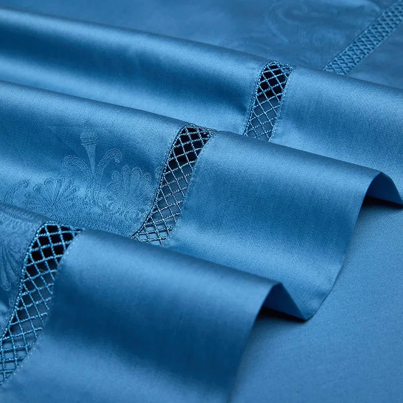 THL1057 Ropa de cama de algodón egipcio suave y sedoso con diseño de ondas en jacquard, con textura bohemia y elegancia para una comodidad máxima