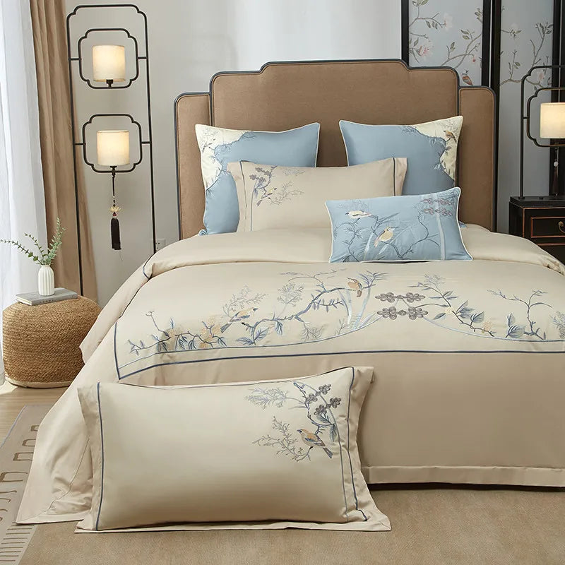 Parure de lit en coton égyptien THL1131 avec housse de couette et broderie classique orientale et patchwork
