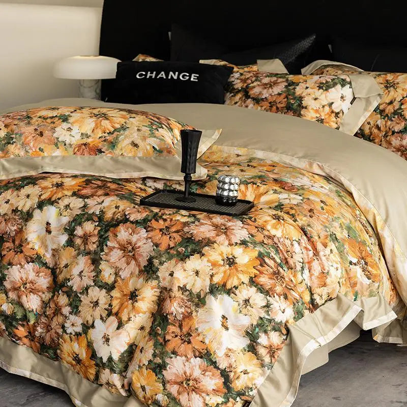 Vintage Floral 1000TC Egyptian Cotton Bedding Set - Beige