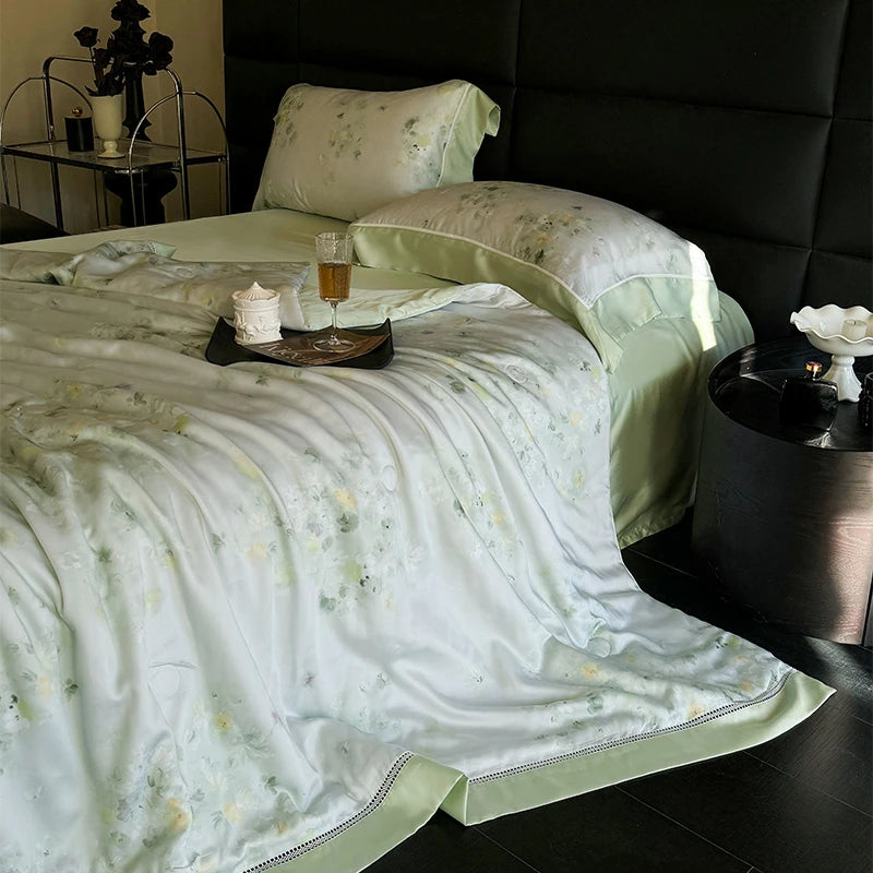 600TC Eucalyptus Bamboo Cooling 4Pcs Bedding Set - Green