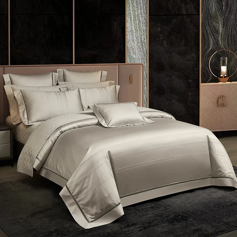 THL1056 Parure de lit en coton égyptien doux et soyeux en jacquard ondulé, élégance texturée bohème pour un confort ultime