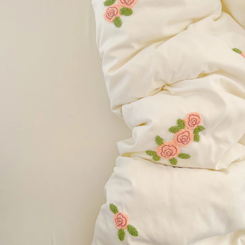 Floral Embroidered Soft Bedding Set with Duvet Cover The Happy Ladies